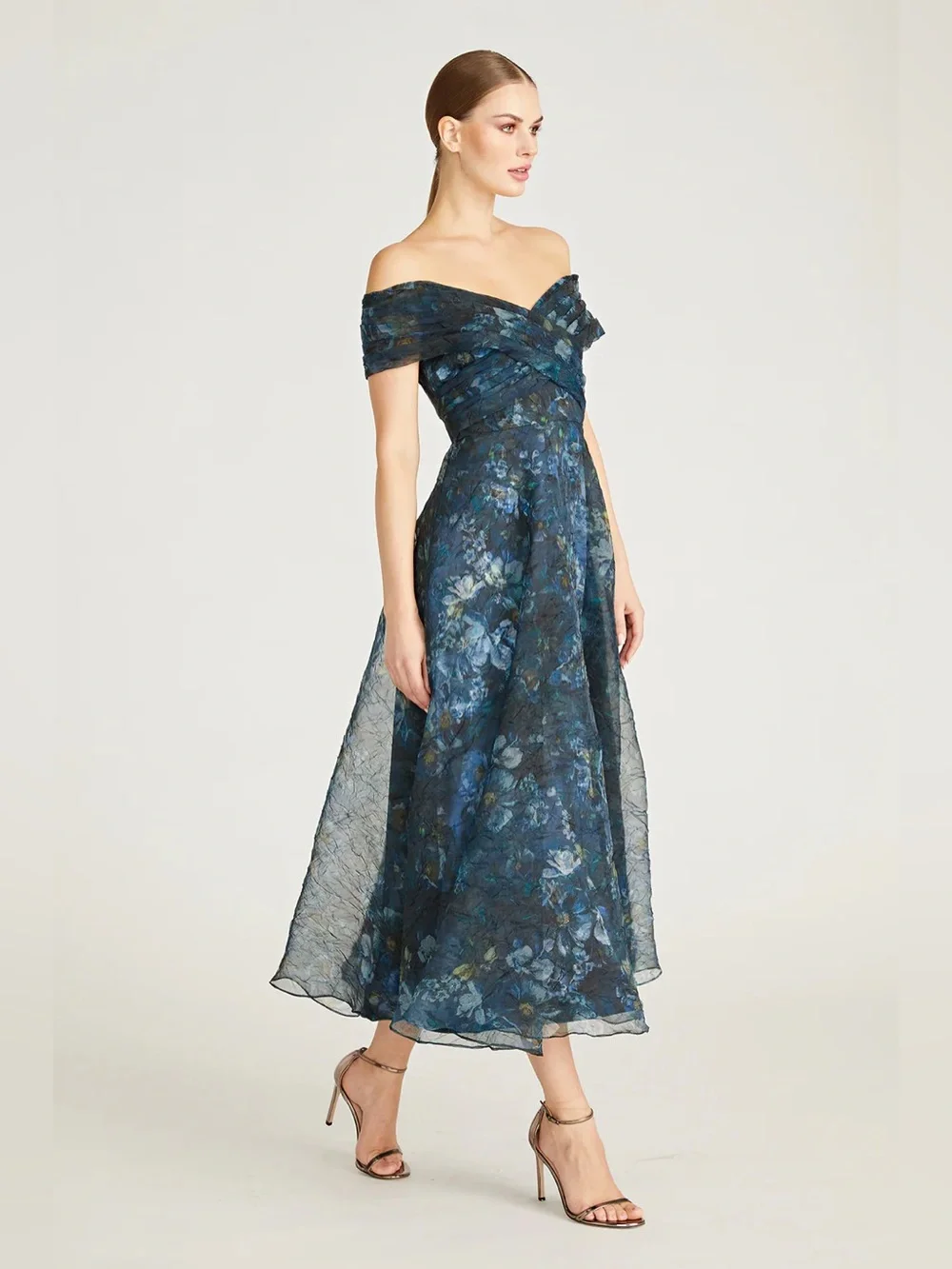 THEIA Auden Off Shoulder Midi Dress | 8 NWT Alfresco Floral - Picture 1 of 15